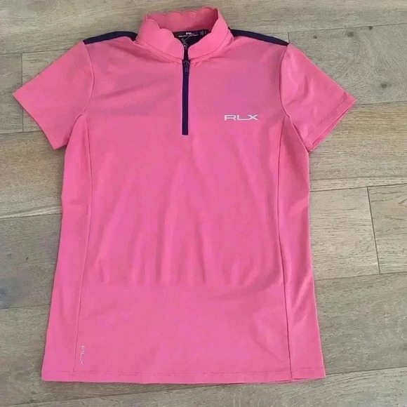 RLX Ralph Lauren Tops - RLX Ralph Lauren Scalloped Neck Polo Shirt Pink Blue Small